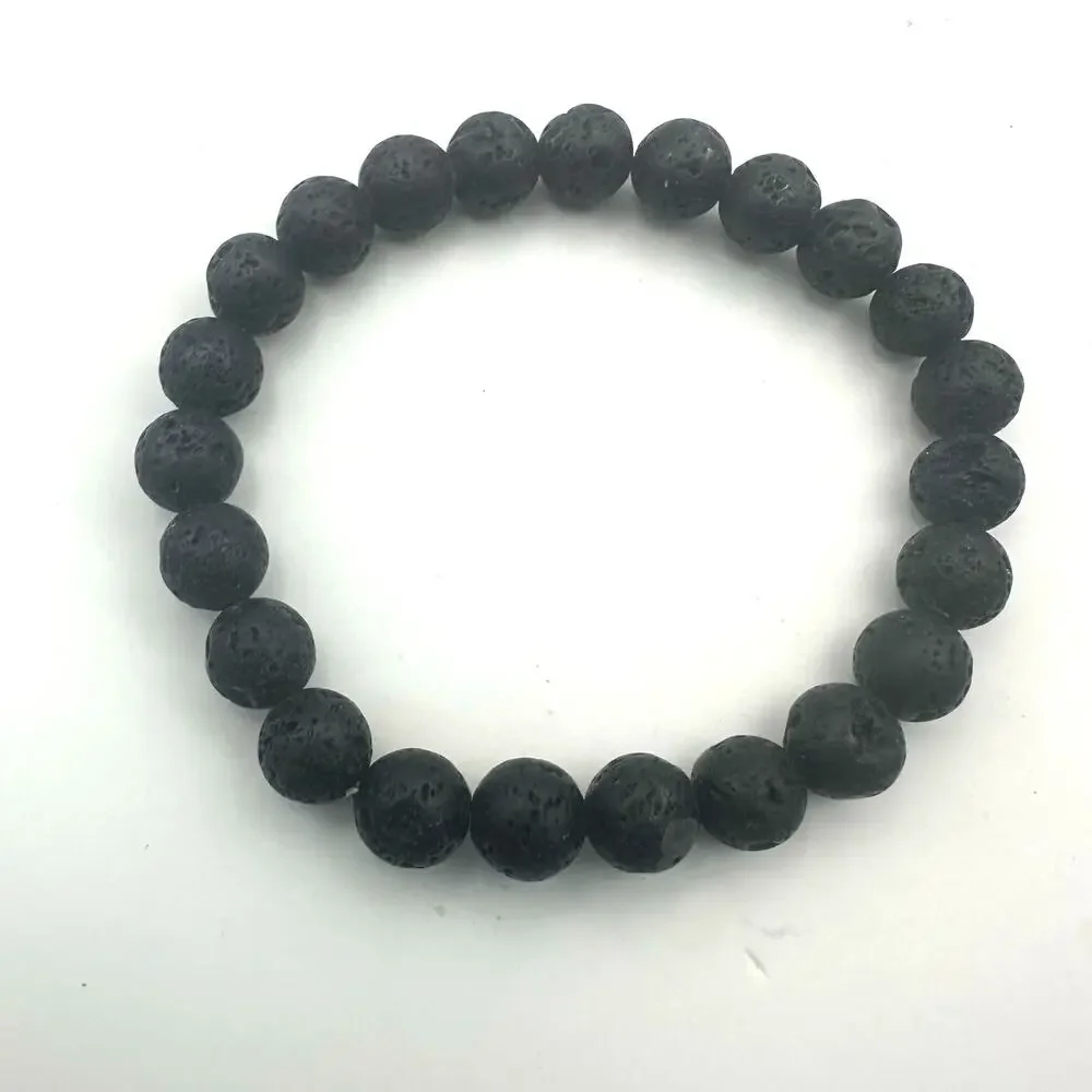 Rose Quartz Shamballa Bracelet Boho Bracelet Lot of 2 Black Lava Stone Beads